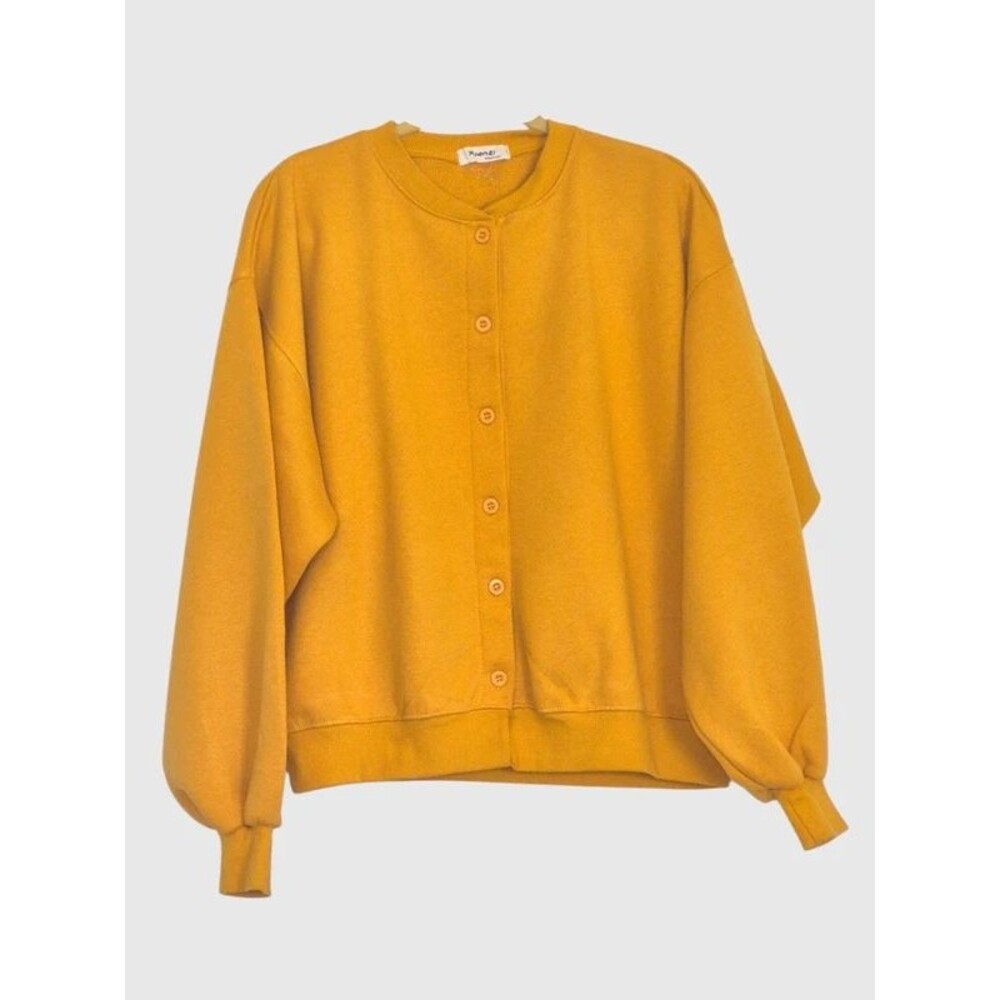 Xuanzi Design Mustard Button Front Sweatshirt Cardigan Jacket S Normcore Cozy